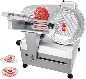 Zstar Electric Meat Slicer, 10" Non-sticky Stainless Steel Blade, Electric Frozen & Deli Meat Cheese Ham Food Slicer w/Sharpening Stone, Adjustable Slice Thickness, for Home and Commercial Use, 550W