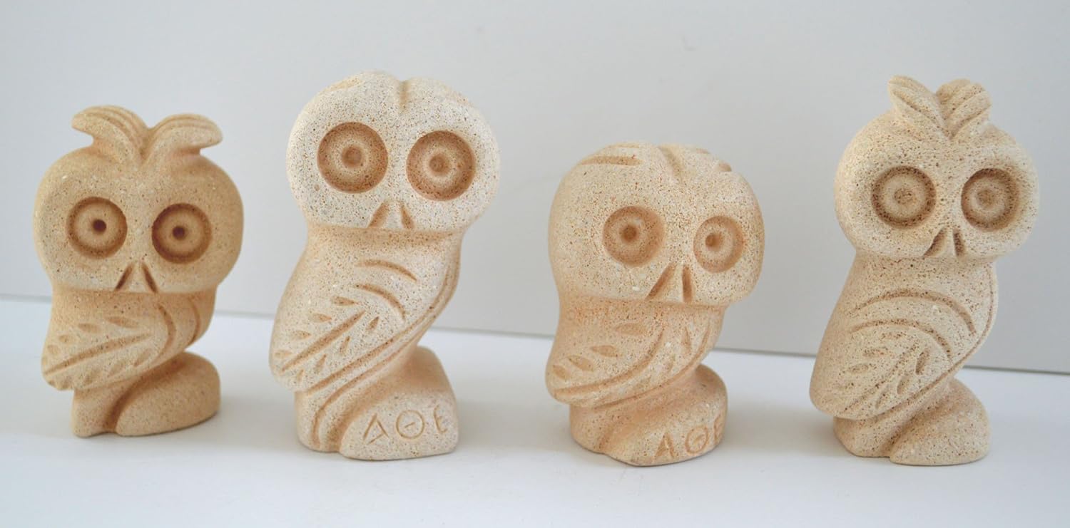 Owl Of Athens 4 Small Statues - Symbol of Wisdom Ancient Greece - Goddess Athena