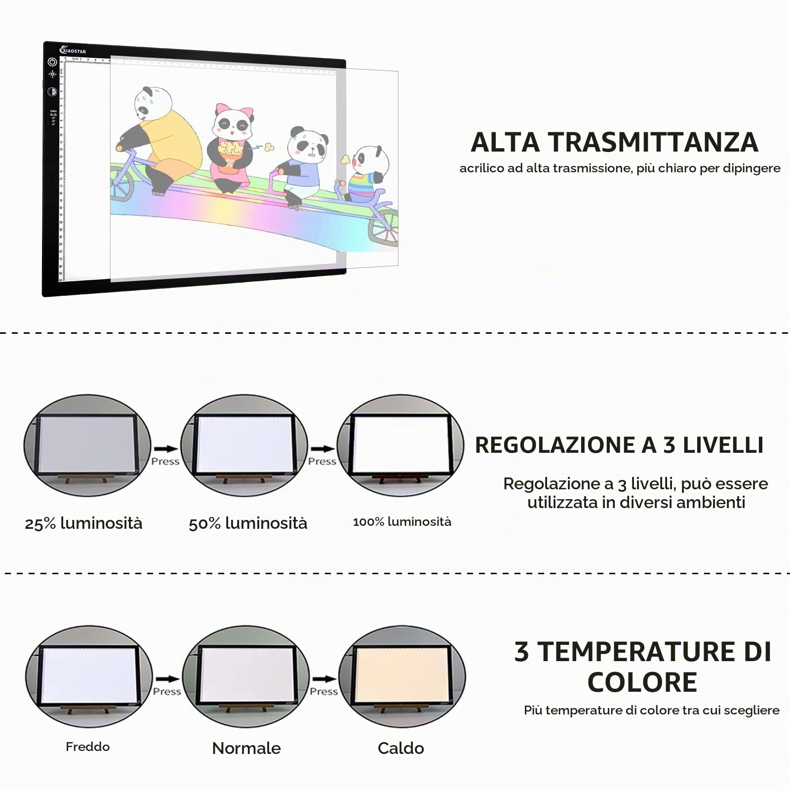 XIAOSTAR A3 led light pad tavolo luminoso, tracciatura intelligente con schermata di blocco e impostazione dei tempi, luminosità e temperatura di colore regolabili