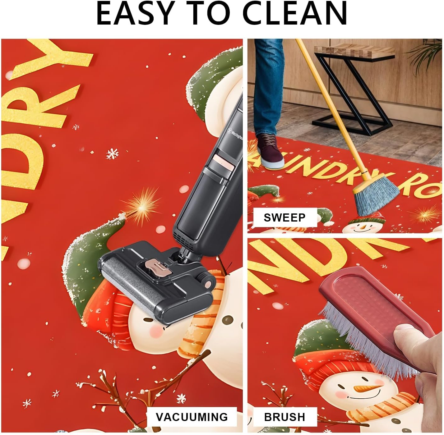 Runner Rug 20x47 inch, Non-Slip Waterproof Laundry Room Rug, Holiday Kitchen Runner with Festive Designs,Indoor Decorative Mat for Home (Five Snowmen)