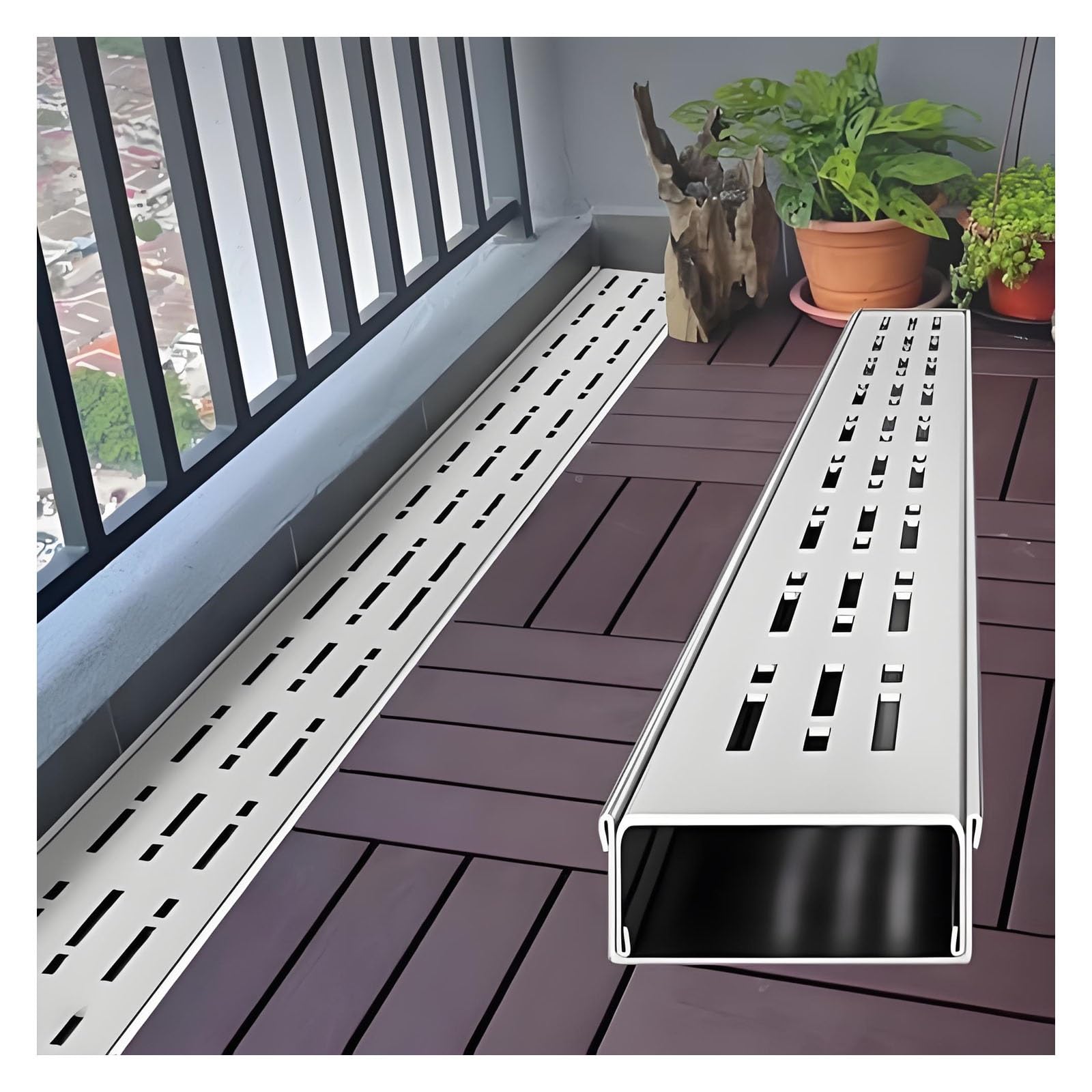 GLDYTVF Stainless Steel Narrow Channel Drain GrateOutdoor Patio Drain System for Yard Driveway & UndergroundShallow Trench Drain Kit (H3*W20CM / H1.18*W7.87IN)