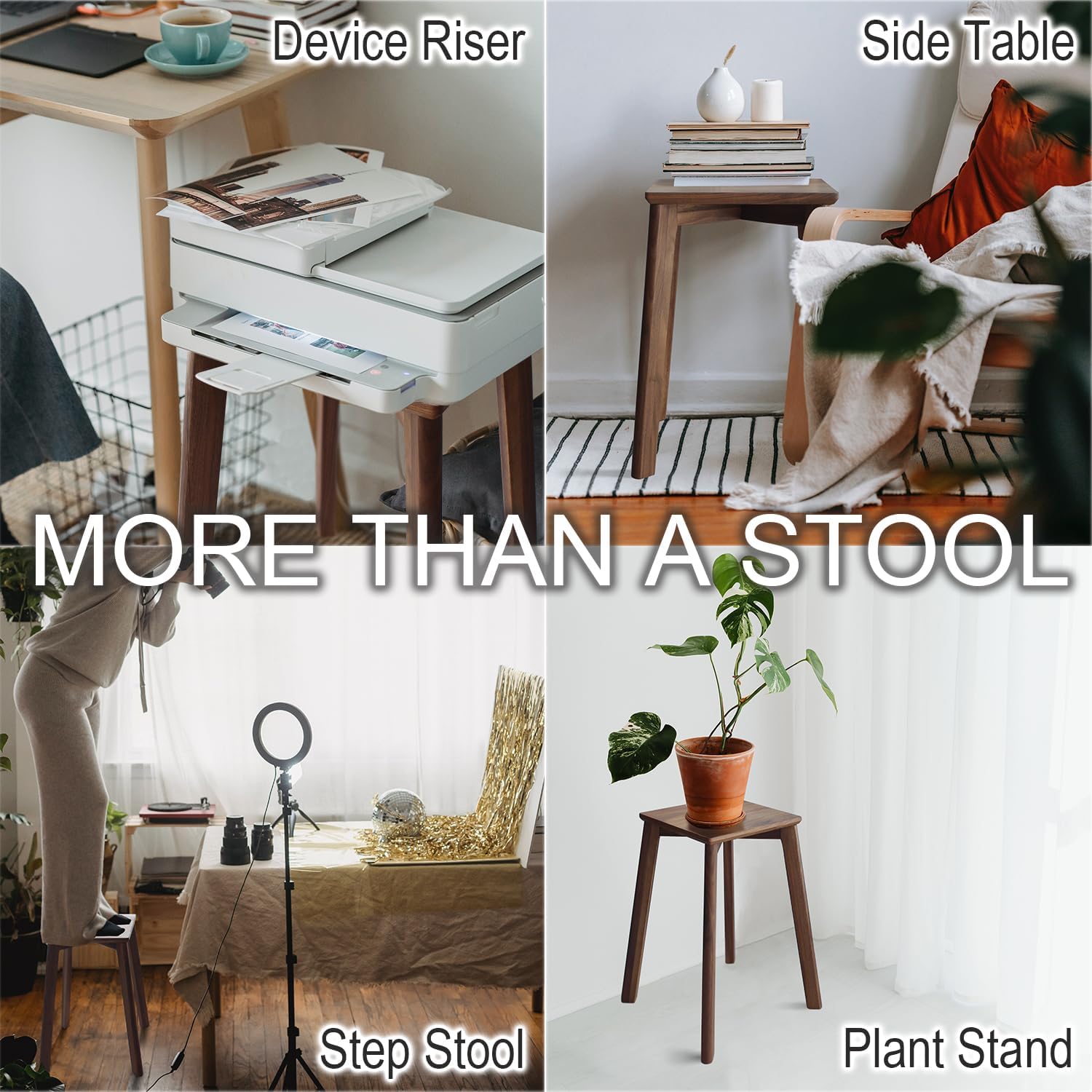 18-Inch Walnut Wood Stool, Stackable Backless Wooden Seating Solution with Square Top Anti-Slip Felt Pad for Kitchen, Rooms, Office, Studio, Garden (1)