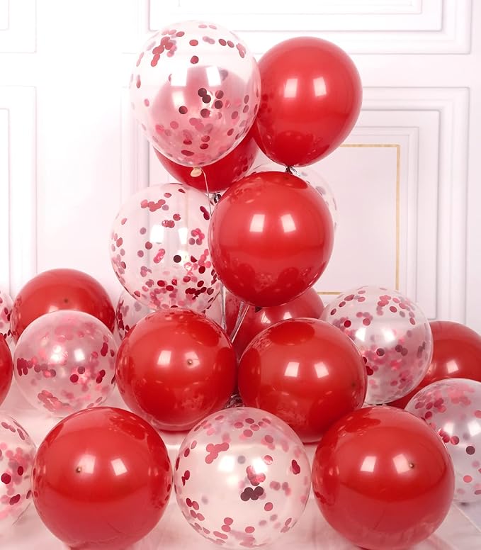 Amazon.com: AULE Party Balloons Pack of 42-12in Red Confetti Balloons ...
