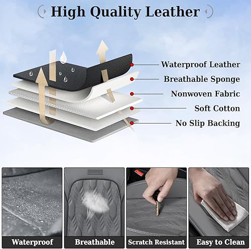 Miniatura 6 de Coverado Fundas de asiento de automóvil, de piel de napa de alta calidad, sin costados, juego completo con patrón en relieve, accesorios interiores