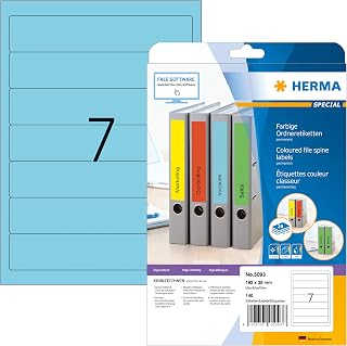 HERMA Etiquetas autoadhesivas para lomo, 7 etiquetas por hoja A4, 640 hojas, 192 x 38 mm, 4480 etiquetas, etiquetas adhesivas para impresora láser y de inyección de tinta, color azul