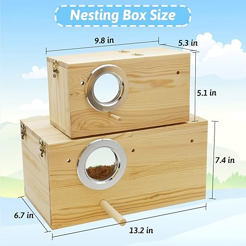 Miniatura 2 de Fhiny Caja nido de periquitos, caja de madera para cría de pájaros para jaula con perca, nido de periquito acrílico transparente para tortolitos,