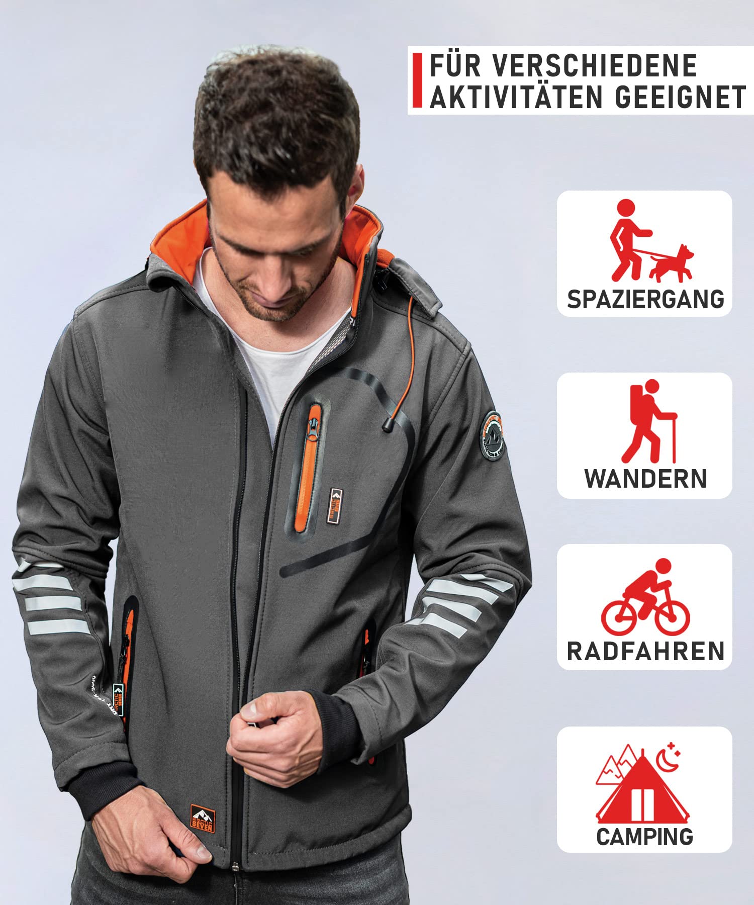 Herren Softshell Jacke Funktionsjacke Outdoor Regenjacke Atmungsaktiv Fleece Innenfutter AS301
