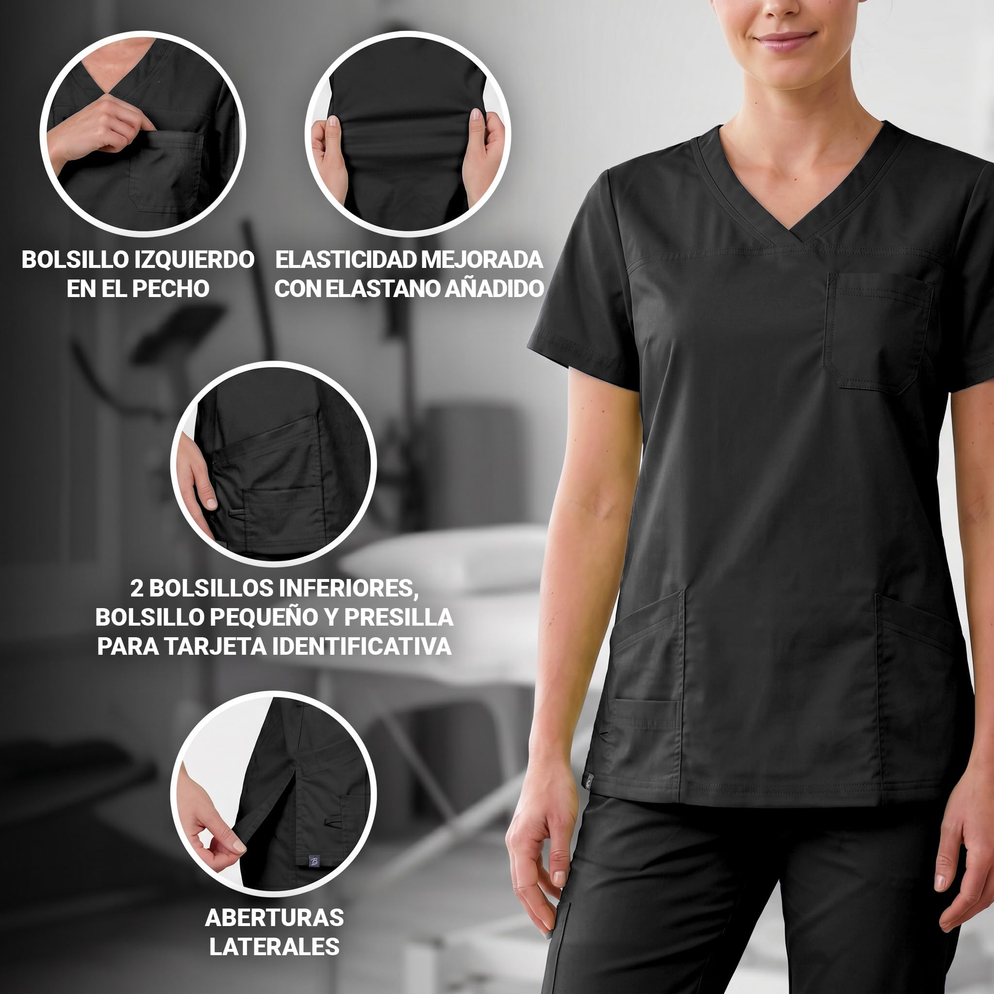 Túnica elástica con Cuello en V para Mujer Victoria, Uniforme médico de enfermería, Túnica Antideslizante, Top de Manga Corta, Chaqueta de Chef, Uniforme de Chef con Spandex
