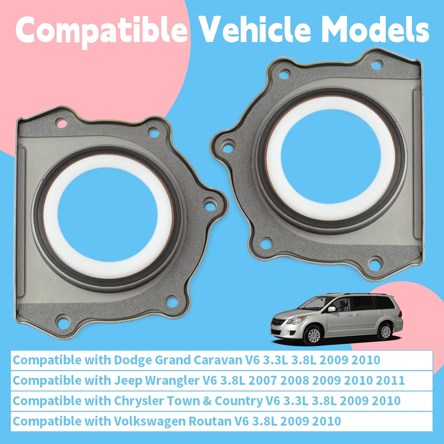 BS40713 Rear Main Crankshaft Seal Kit Replacement for Dodge Grand Caravan 2009-2010 for Jeep Wrangler 2007-2011 for Chrysler Town & Country 2009-2010 V6 3.3L 3.8L, Replace BS 40713 JV1721