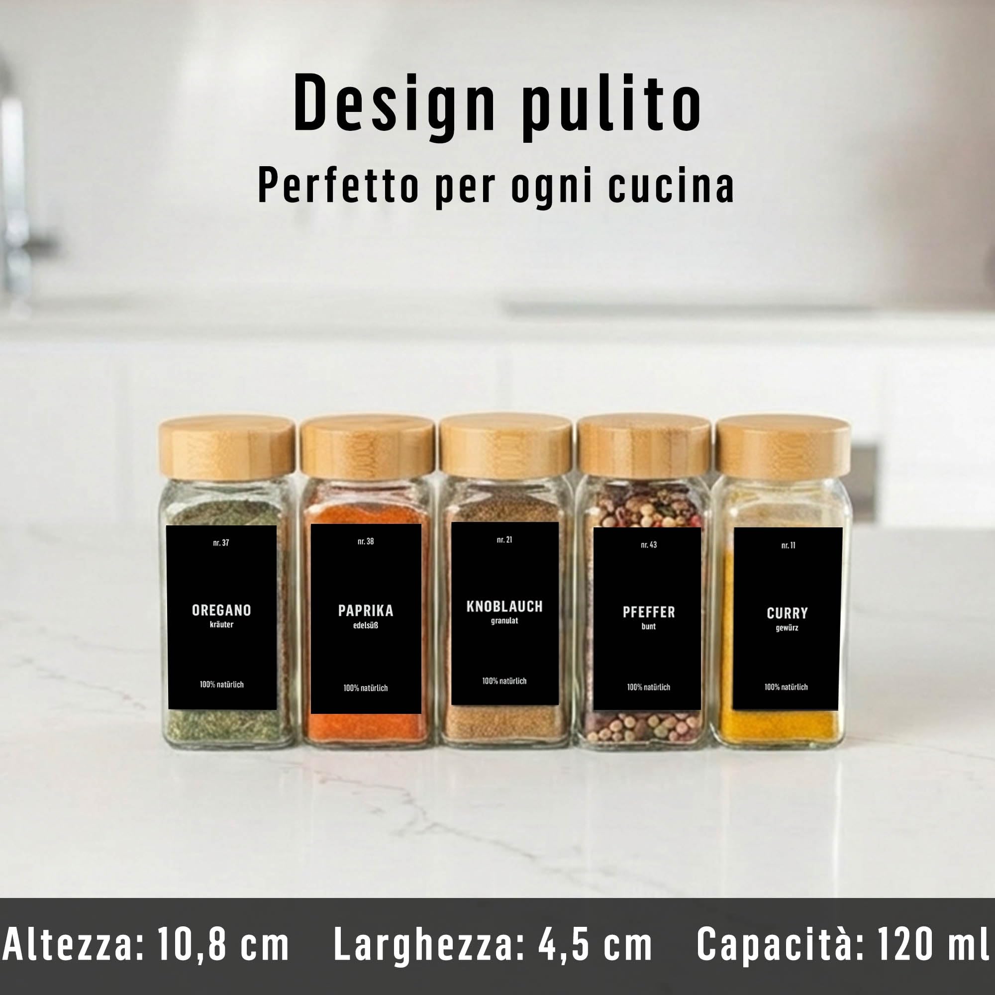 Deco haus® Set da 12 Contenitori per Spezie con Tappo a Vite - Kit per Condimenti con Etichette, Imbuto, Spazzola, Pennarello - Barattoli Portaspezie Piccoli in Vetro Trasparente da 120ml, 10,5x4,3 cm