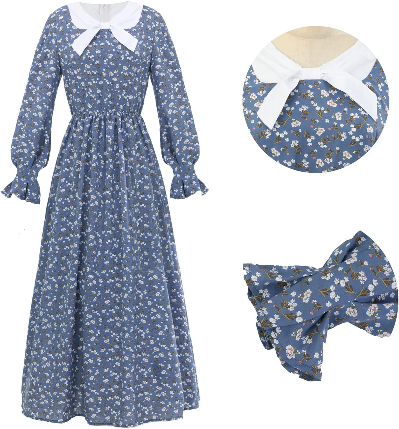 LTAKK Colonial Dress Women Prairie Pioneer Dresses Floral Pilgrim Costume Civil War Dress