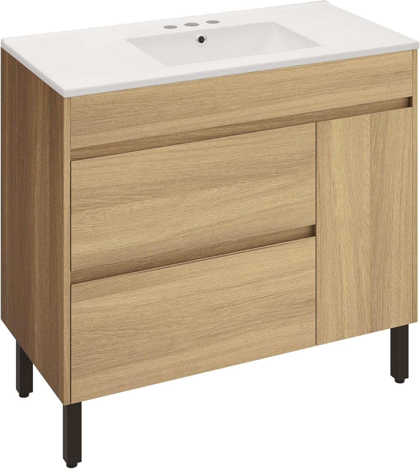 YITAHOME 36 Inch Bathroom Vanity with Sink, Bathroom Cabinet Vanity for Media Space, Freestanding Storage Bathroom Vanity with 1 Soft Closing Cabinet & 2 Drawers, Natural Brown
