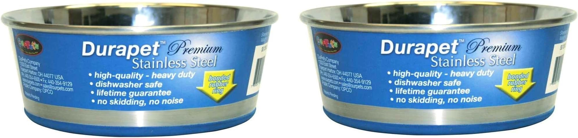 (2 Pack) Durapet Stainless Steel Dog Bowls - 1.25 Quart