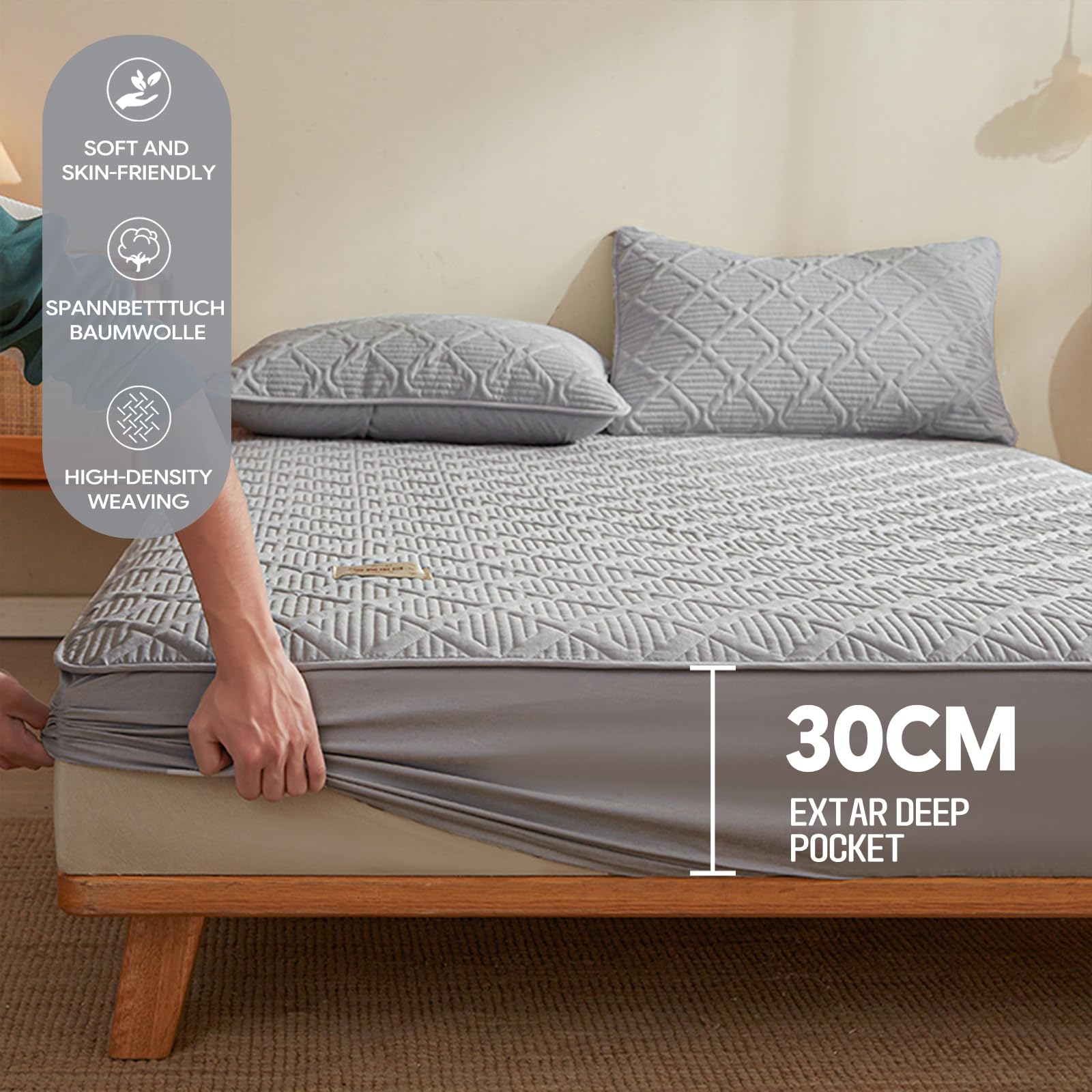 Spannbettlaken 180x200 Khaki Baumwolle Großes Doppelbett
