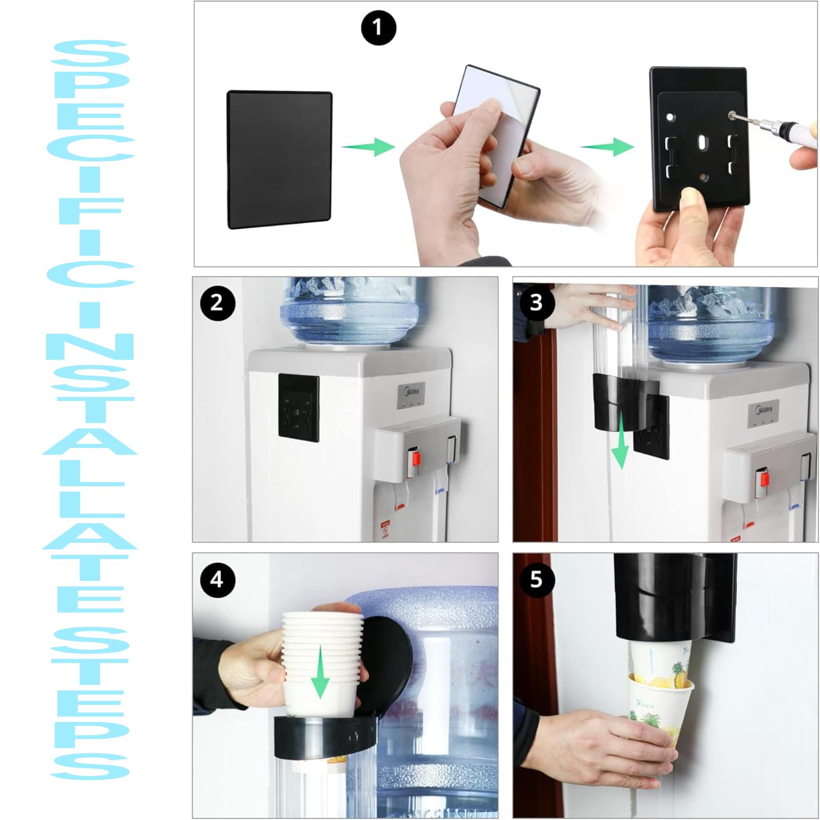 DEWIN Distributore di bicchieri, distributore di bicchieri a parete, portabicchieri in plastica one touch, Adatto per diametro esterno della tazza ≤7,5 cm. 60-80 tazze (nero)