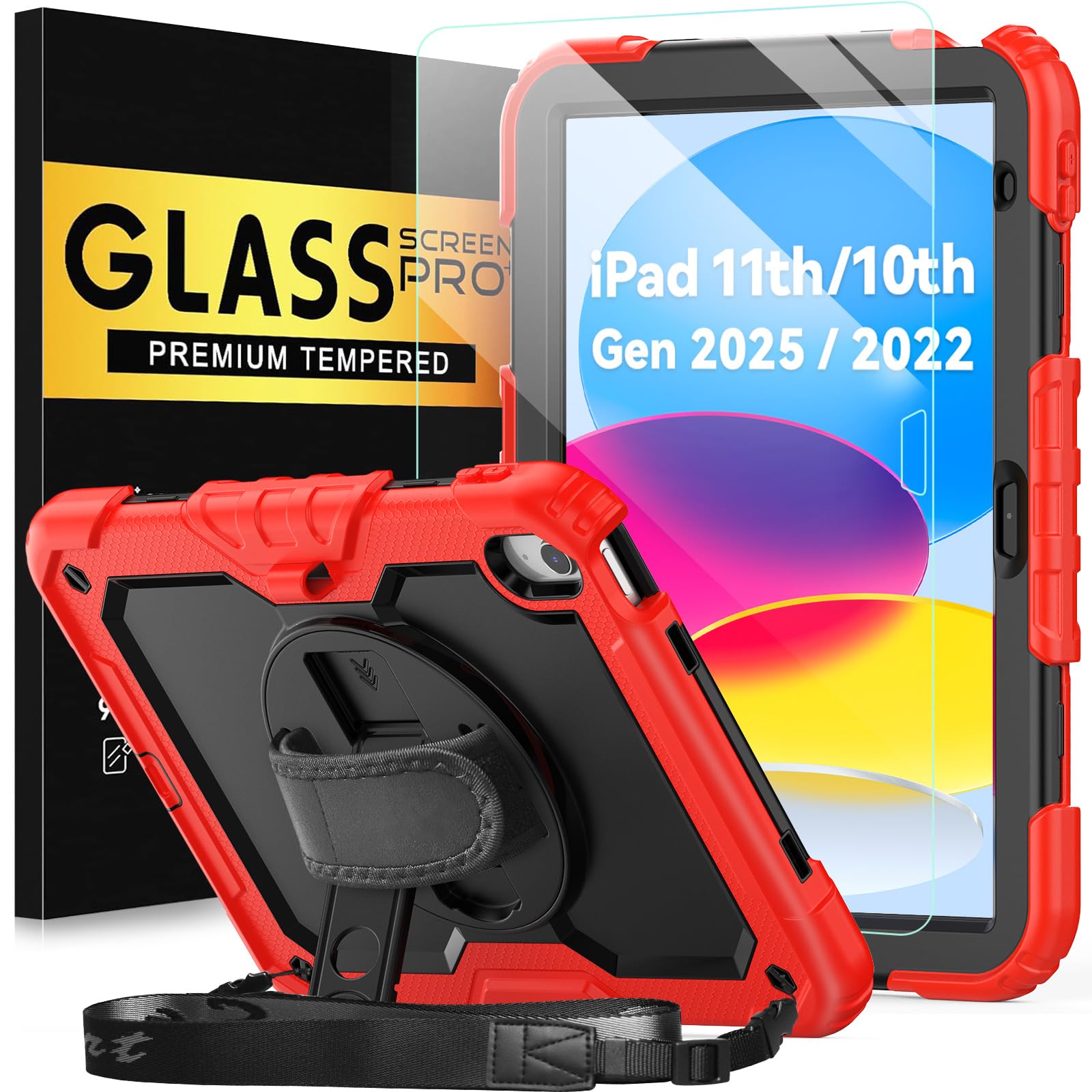 BLOSOMEET Case for iPad 9th/8th/7th Generation 2021/2020/2019 10.2 Inch with Tempered Glass Screen Protector & Pencil Holder,Protective Kids iPad 10.2 Case Cover w/Stand Hand Shoulder Strap,Black — Amazon image 13