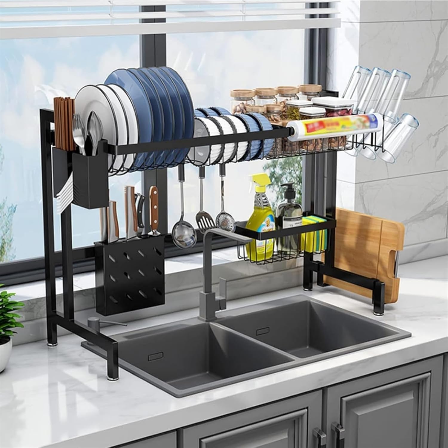 Dish Drying Rack,Large Dish Drying Rack Dish Drying Rack Over The Sink Dish Drying Rack,Stainless Steel Dish Drainer,with Cutting Board Holder,Large Dish Rack for Kitchen Counter Organizer