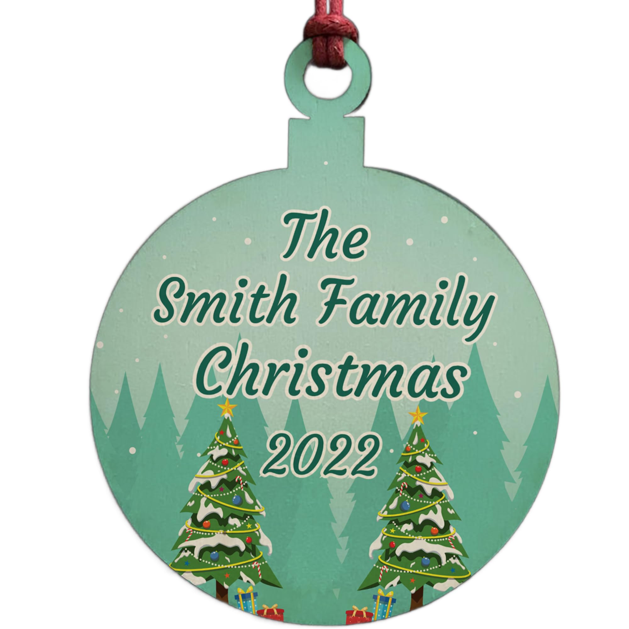 Red Ocean Christmas Decoration Personalised Family Tree Decoration Wood Bauble Gift Keepsake