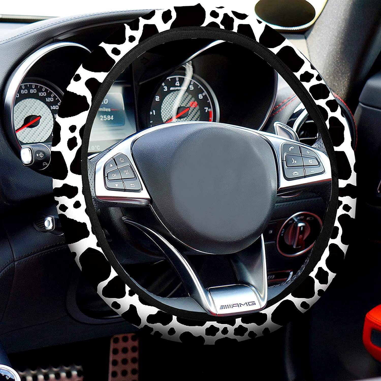 Kit Decorazione Auto Stampa Mucca - 10 Pezzi Con Coprisedili, Coprivolante, Sottobicchieri