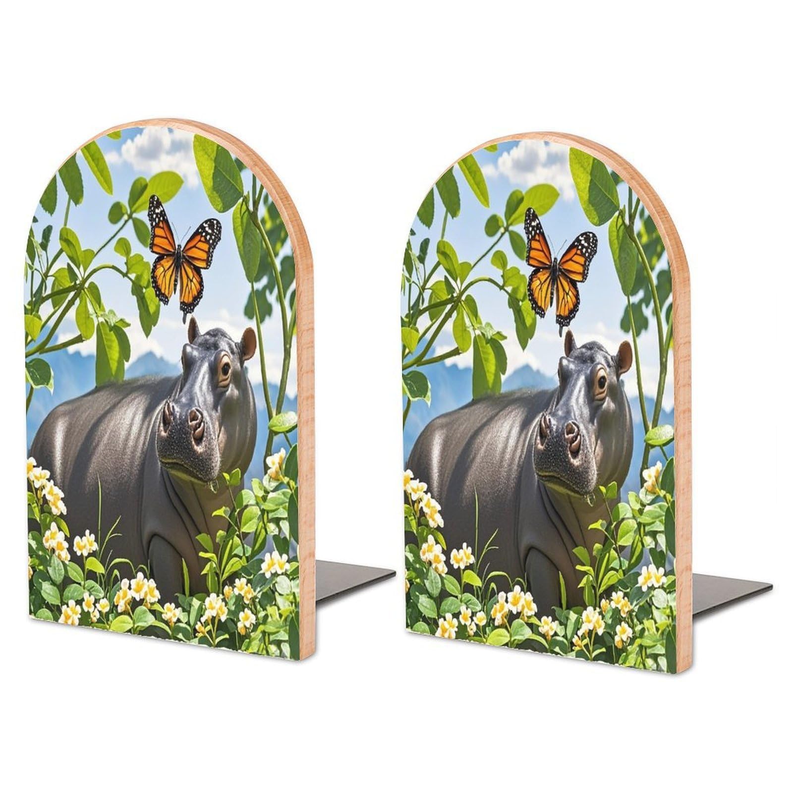 Sujetalibros decorativos mariposa e hipopótamo el regalo ideal de madera para lectores