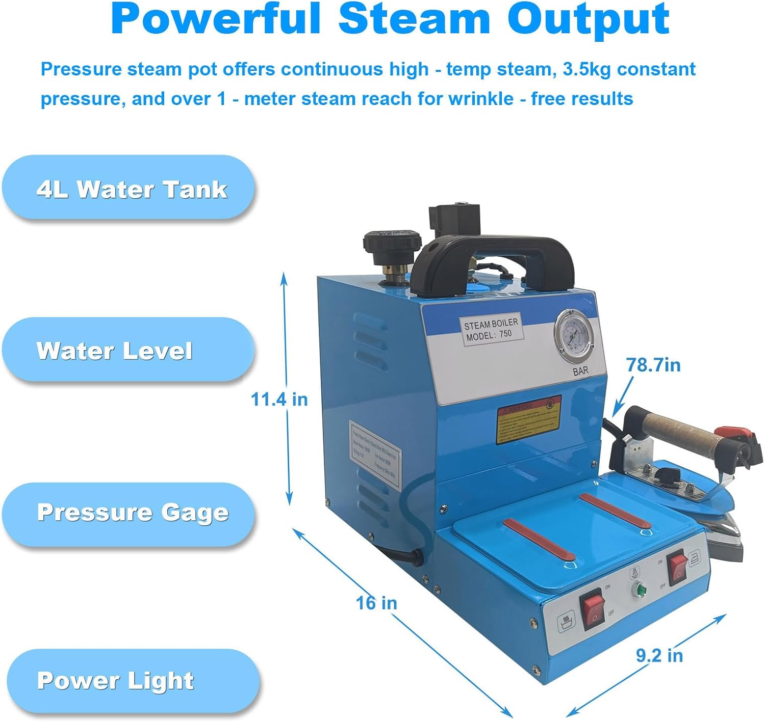 110V Industrial Steam Iron & Boiler Station - 1600W Professional Ironing System with Adjustable Steam & Temperature for Clothing Stores, Laundry, Factories, and Curtain Shops