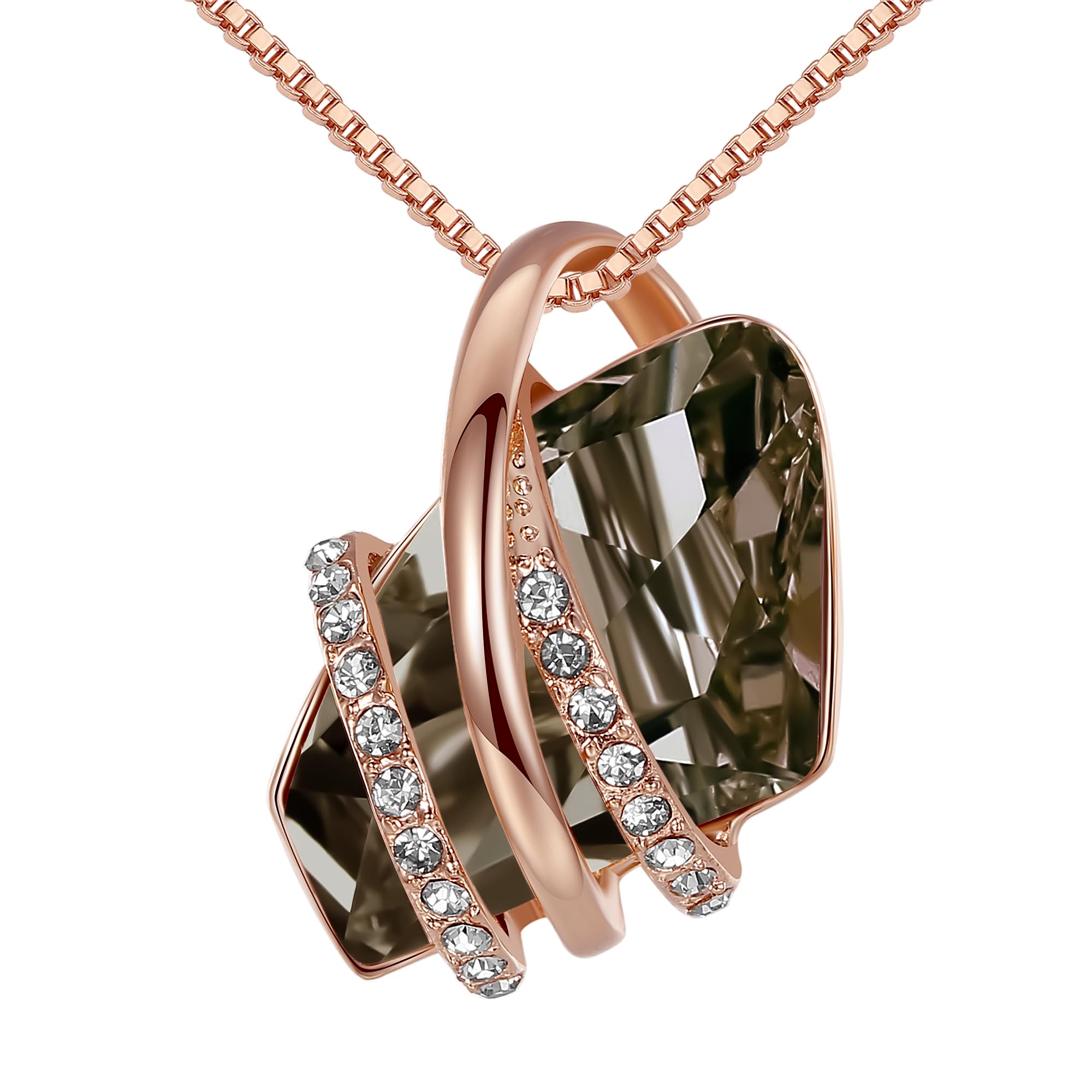 Wish Stone Pendant Necklace with Birthstone Crystal, 18K Rose Gold Plated/Silvertone, 18" + 2"