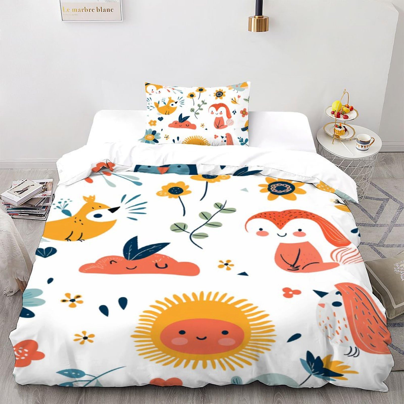 Housse de couette animaux facile à border avec fermeture éclair pour lit simple 135x200