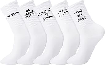 5 Pairs of Funny Socks Women Men 39-42 Cotton Sports Socks with Saying Versatile white hip hop ribbed structure for a secure fit without slipping gifts for men women sports and everyday life