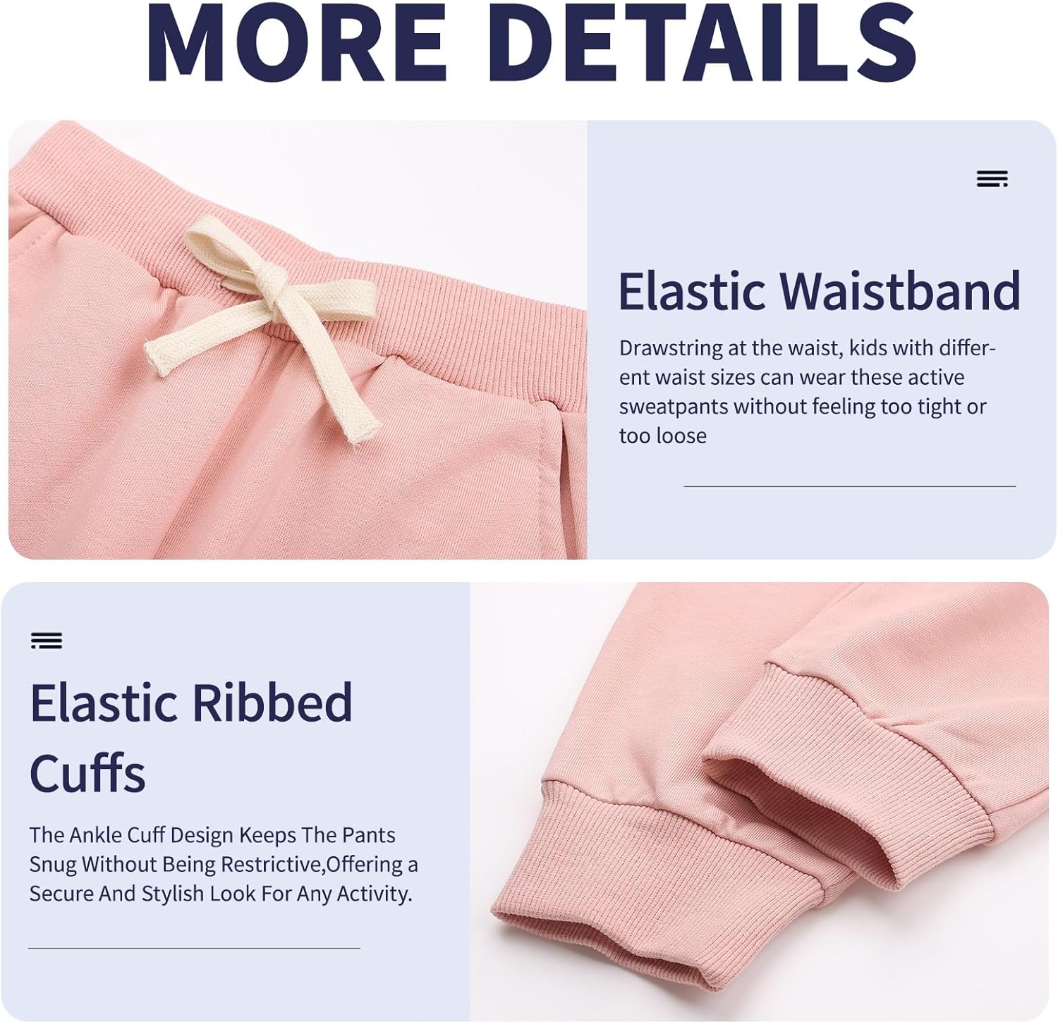 Phedrew 2-Pack Girls Cotton Sweatpants Kids Athletic Performance Drawstring Jogger Pants for Toddler Girls（2-14 Years） - Image 4