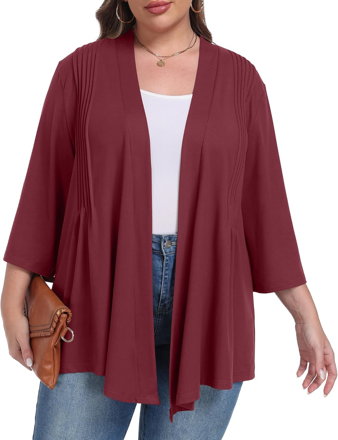 OLRIK Women's Plus Size 3/4 Sleeves Lightweight Cardigan 2026 Spring Open Front Shrugs - Image 5