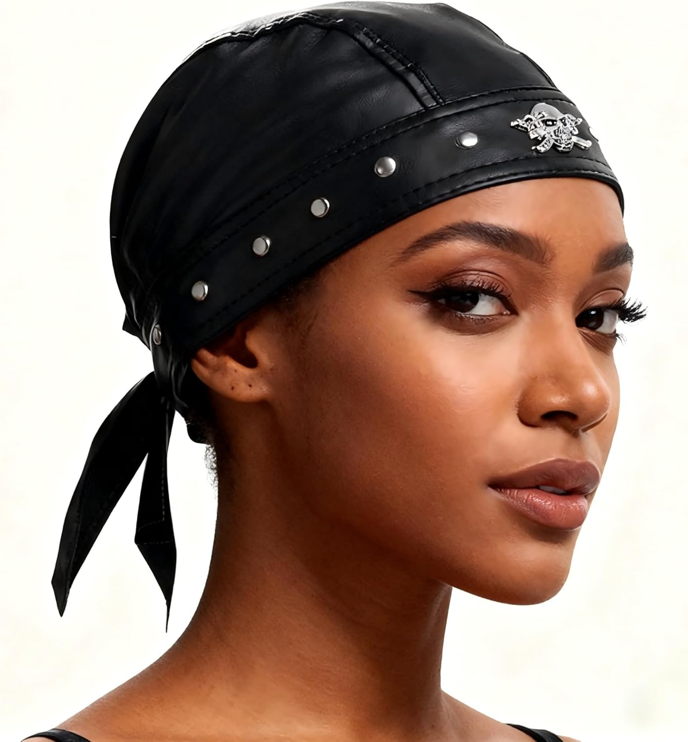 Leather skull Cap Bandana Doo Do Rag for Women /Girl Biker Party Leather Studs Headwrap for motorcycling Men - Image 6