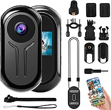 OBEST Mini Camara Deportiva WiFi Cámara Accion 2K 360 Cámara Casco Moto Magnética con Pantalla 0,85", Bodycam Visión Nocturna, Vlog POV Camera Corporal Video Esquí Ciclismo Viaje, Negro