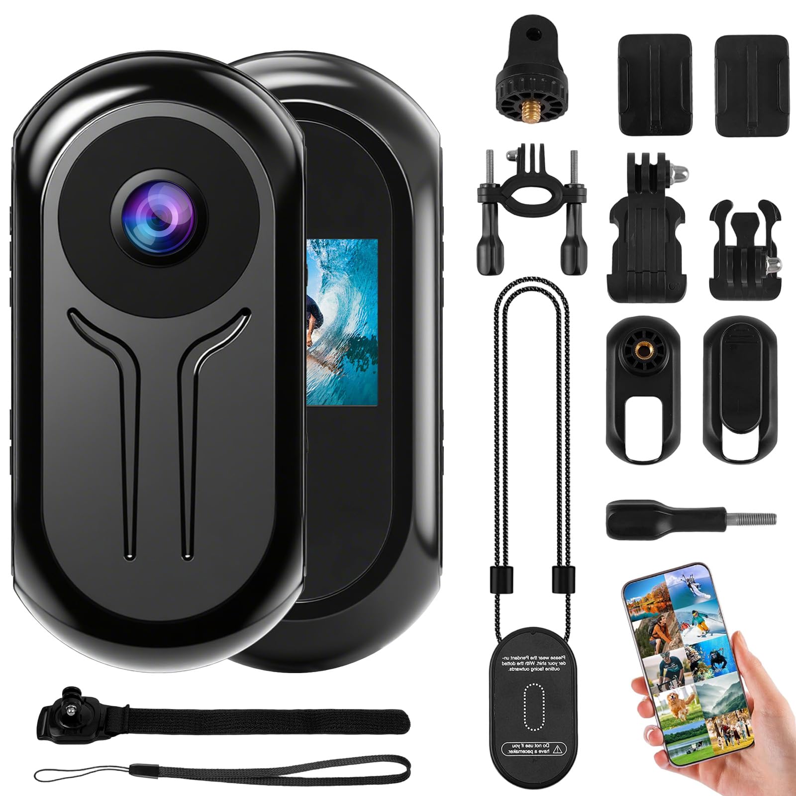 OBEST Mini Camara Deportiva WiFi Cámara Accion 2K 360 Cámara Casco Moto | Bodycam Magnética con Pantalla 0,85" Visión Nocturna, Vlog POV Camera Corporal Video Esquí Ciclismo Viaje, Negro