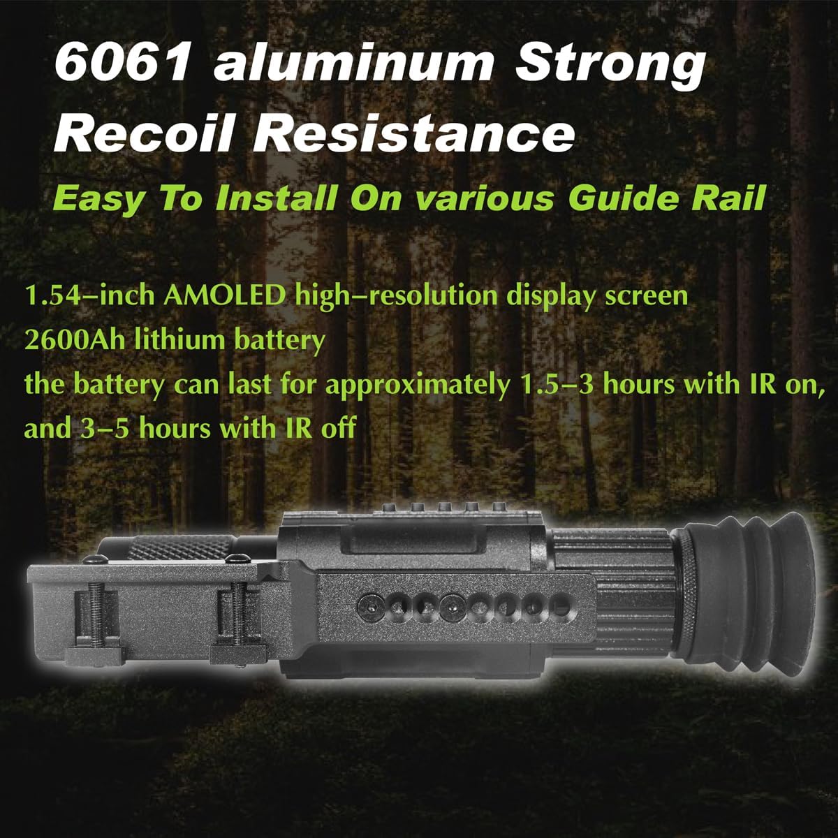 Digital Night Vision monocular Telescope，Day & Night Vision Rifle Scope Monocular with 850nm IR Fixed 3X Magnification, Hunting Surveillance Wildlife Observation， Can be Used independently