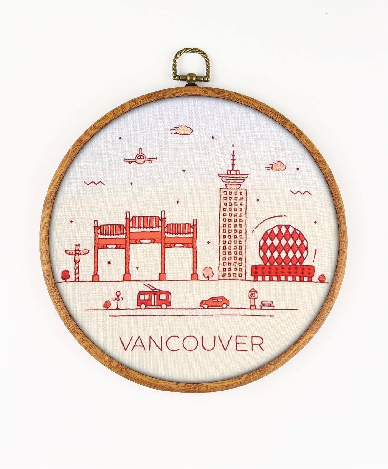 Vancouver Canada EM120 - DIY Embroidery Kit. Set of Threads, Needles, Stamped Cloth, Needle Threader, Embroidery Clippers and Printed Color Pattern Inside.