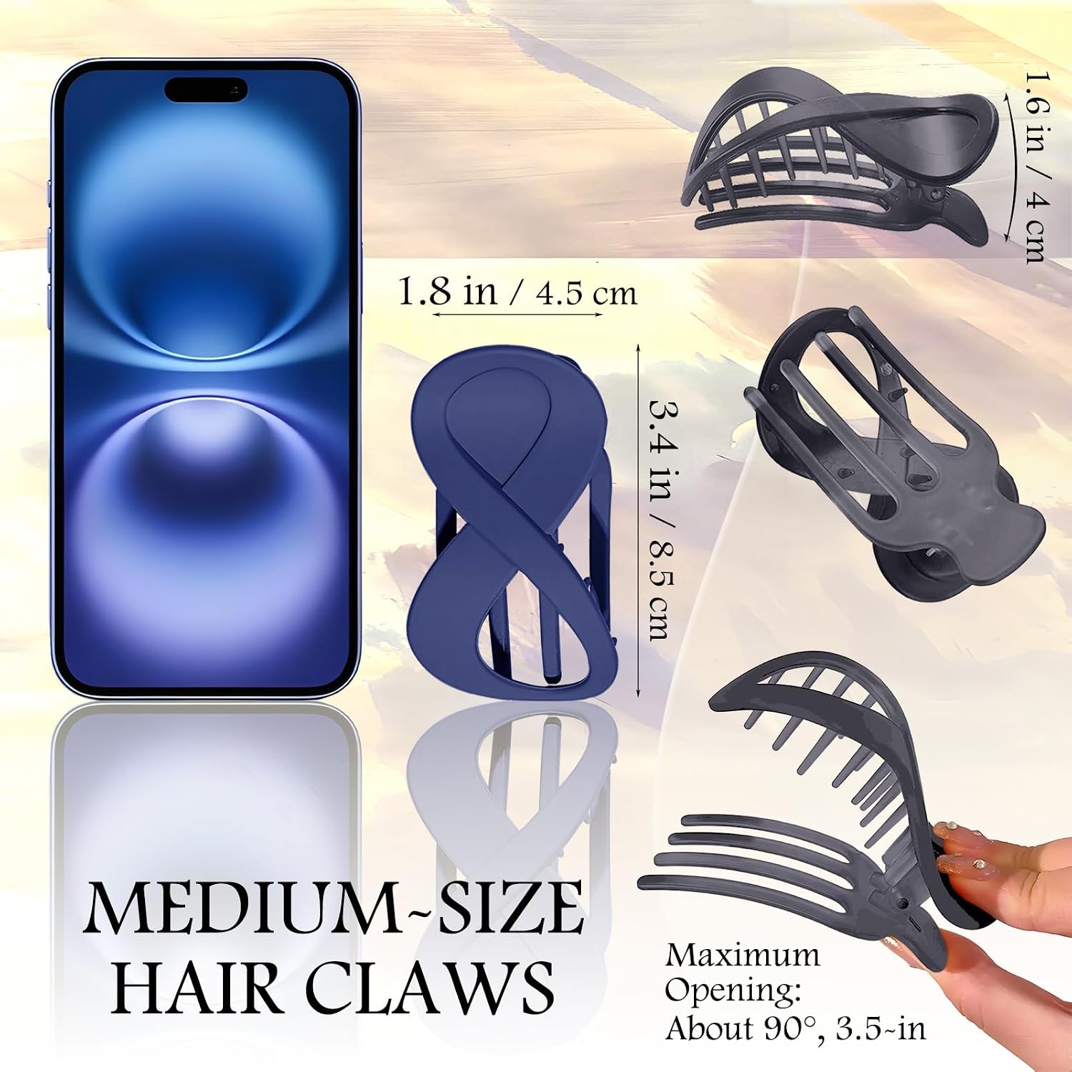 Matte Flat Hair Clips (2-Pack, Navy-Blue & Charcoal-Gray) image 3