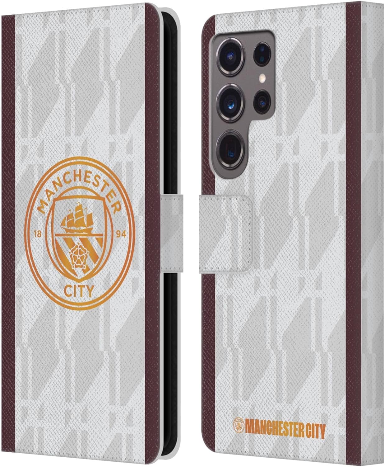 Head Case Designs Officially Licensed Manchester City Man City FC Away 2023/24 Badge Kit Leather Wallet Case Compatible with Samsung Galaxy S24 Ultra 5G