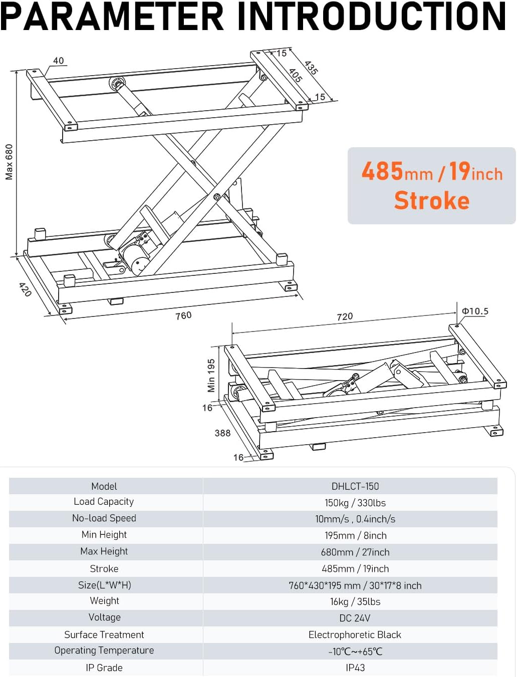 DIHOOL Electric Scissor Lift Table, 350Lbs Capacity, 7.68"-26.77" Height Adjustable Lifting Platform, Super Quiet with Remote & WiFi Control, Obstruction Detection, AC/DC Power for Home/Industrial Use