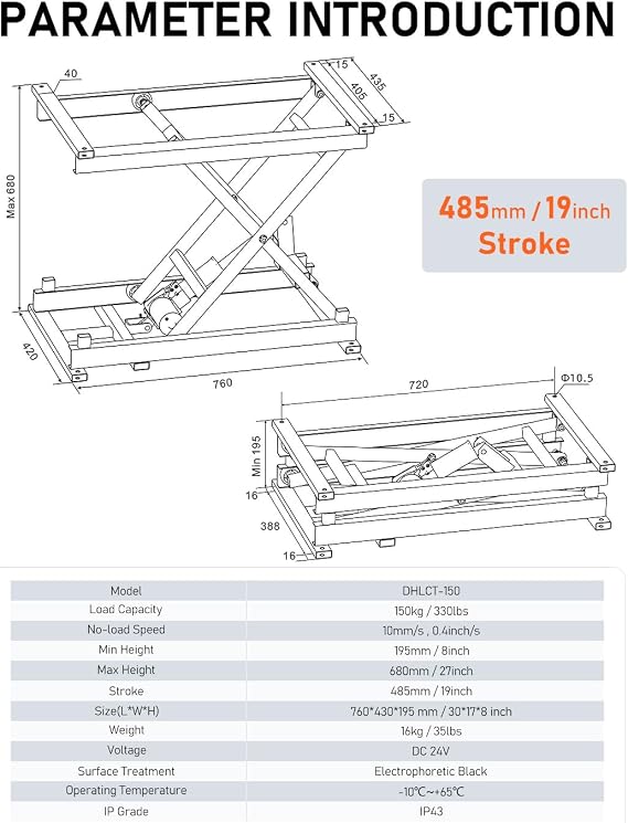 DIHOOL Electric Scissor Lift Table, 350Lbs Capacity, 7.68-26.77 Height Adjustable Lifting Platform, Super Quiet with Remote & WiFi Control, Obstruction Detection, AC/DC Power for Home/Industrial Use