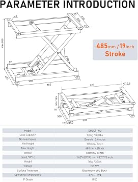DIHOOL Electric Scissor Lift Table, 350Lbs Capacity, 7.68-26.77 Height Adjustable Lifting Platform, Super Quiet with Remote & WiFi Control, Obstruction Detection, AC/DC Power for Home/Industrial Use