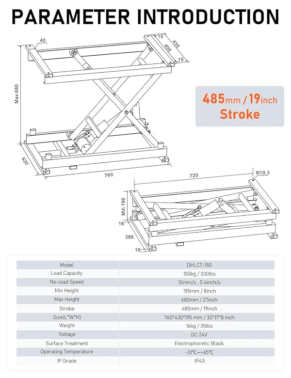 DIHOOL Electric Scissor Lift Table, 350Lbs Capacity, 7.68"-26.77" Height Adjustable Lifting Platform, Super Quiet with Remote & WiFi Control, Obstruction Detection, AC/DC Power for Home/Industrial Use by DIHOOL - Image 5