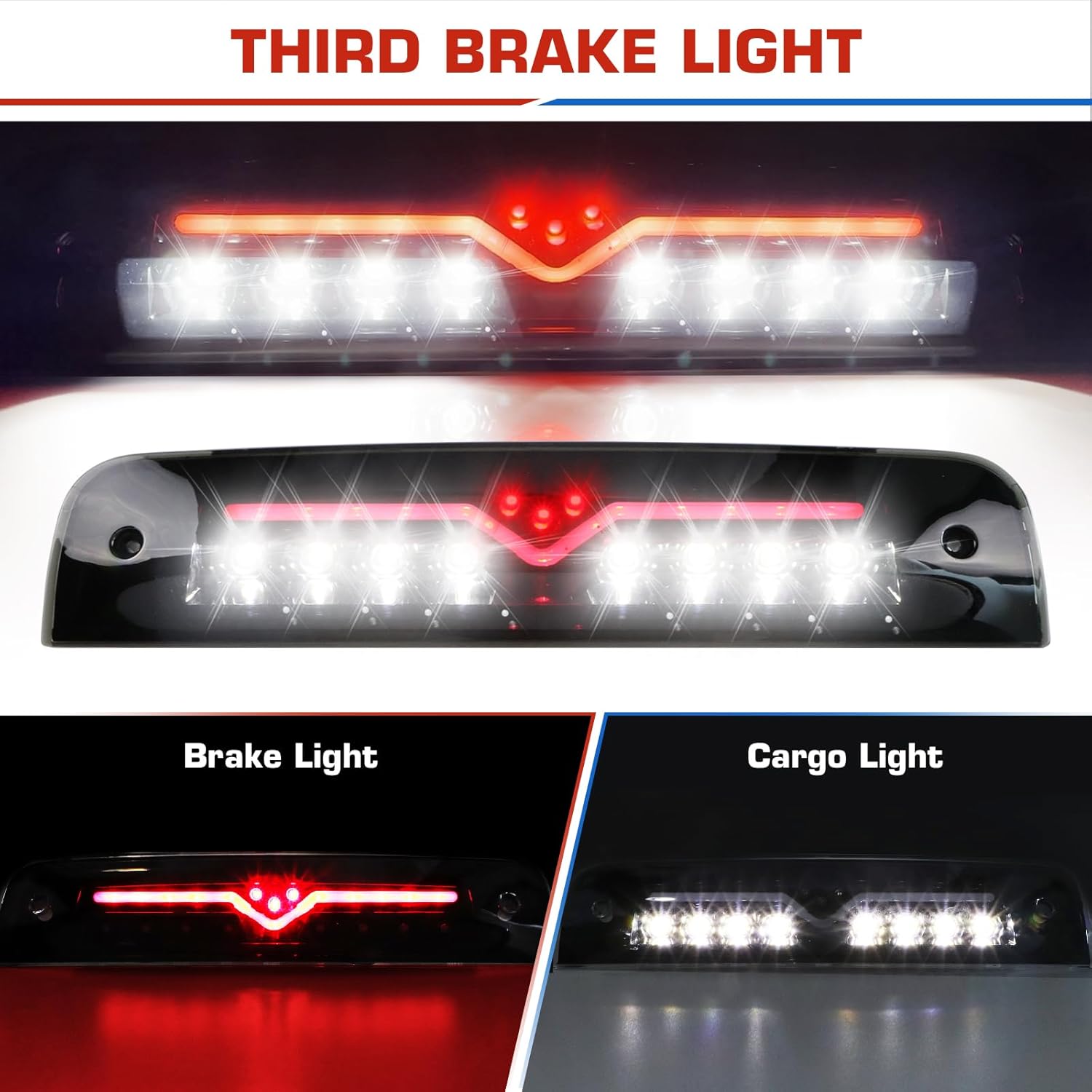 (3 Pack) Black Smoke Lens Taillight Assembly + 3rd Brake Light for 2009-2018 Dodge Ram 1500, 2010-2018 Ram 2500 3500, Only Fit factory Halogen/incandescent and Without Projector Headlights Models