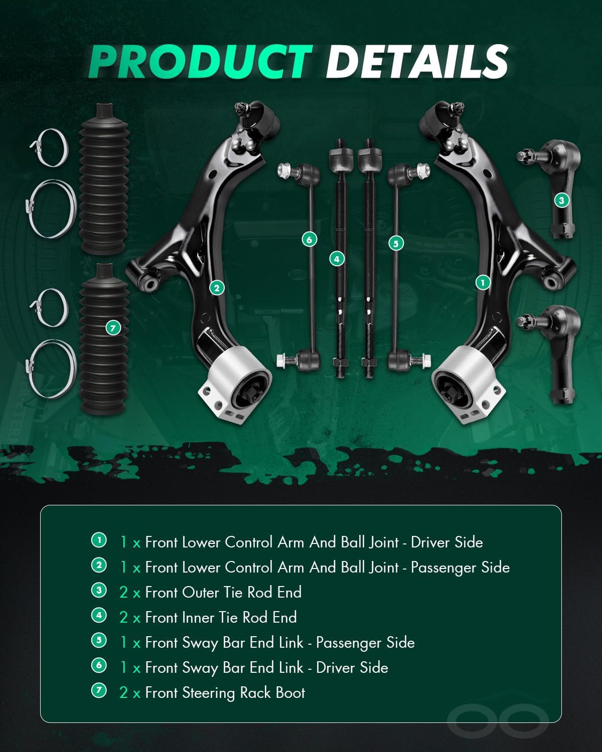 SCITOO 10pcs Front Suspension Kit Lower Control Arm And Ball Joints Sway Bar Links Tie Rod Ends w/Steering Boots fit 2005-2007 for Chevy Equinox for Pontiac Torrent for Saturn Vue