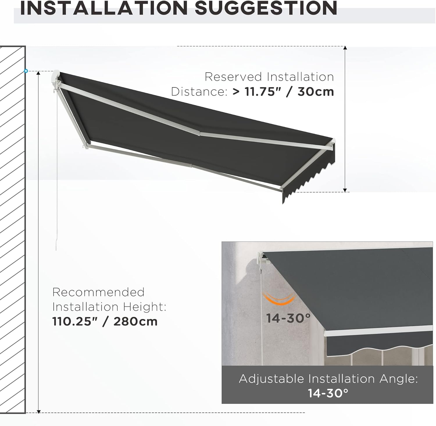 Outsunny 12' x 10' Electric Awning, Retractable Awning, UV Protection Sun Shade Shelter with Remote Controller and Manual Crank Handle for Deck, Balcony, Yard, Dark Gray