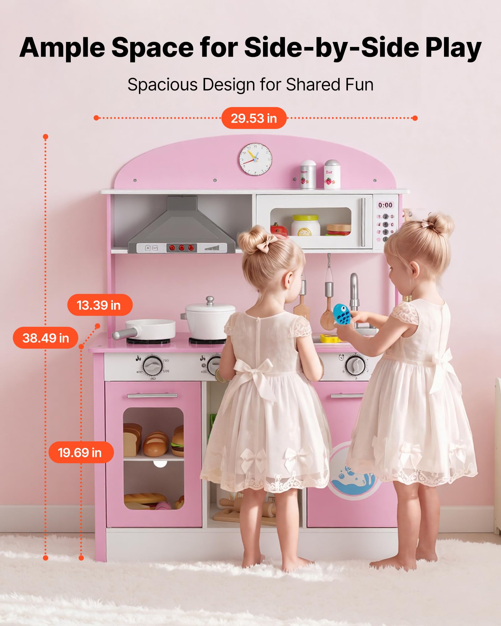 VEVOR Cucina Giocattolo per Bambini in Legno, con Luci e Suoni Realistici, Accessori Cibo e Pentole, Macchina per Ghiaccio, Cappa Aspirante e Forno a Microonde, Gioco di Ruolo, per Bambini 3-8 Anni