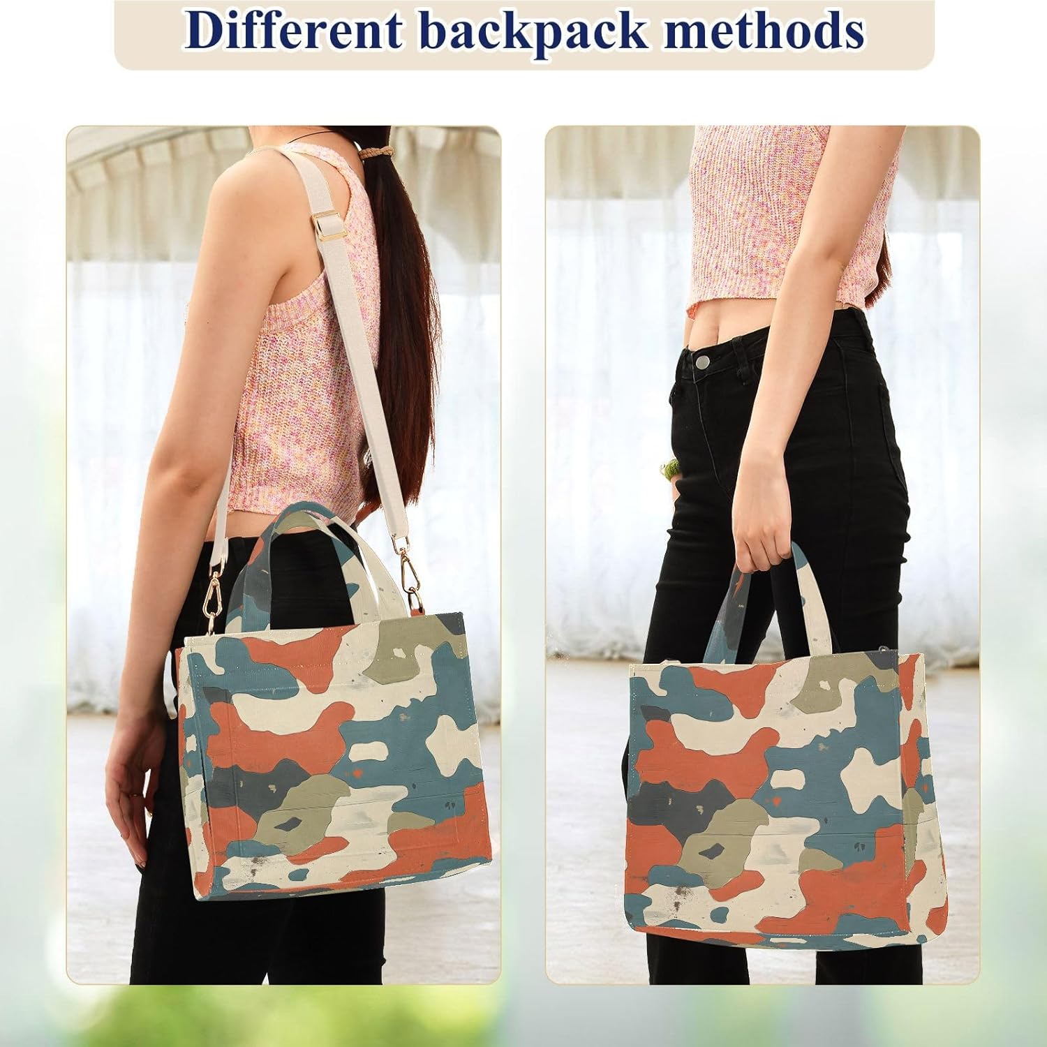 Women Tote Bag-Colorful Camo, Cloth Handbag Crossbody Bag with Inner Pocket Small