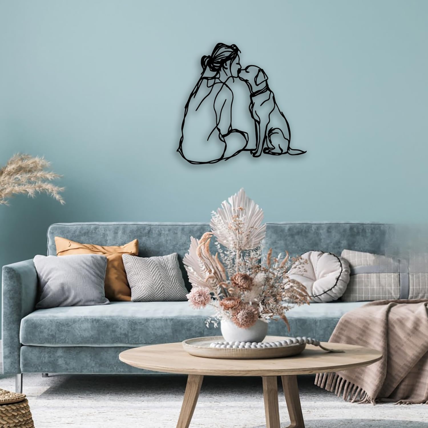 Woman Dog Metal Wall Decor - Pet Lover Room Decor Wall Art Home Decor for Living Room, Bedroom, Dining Room, Bathroom, Office, Pet Shop (Black)