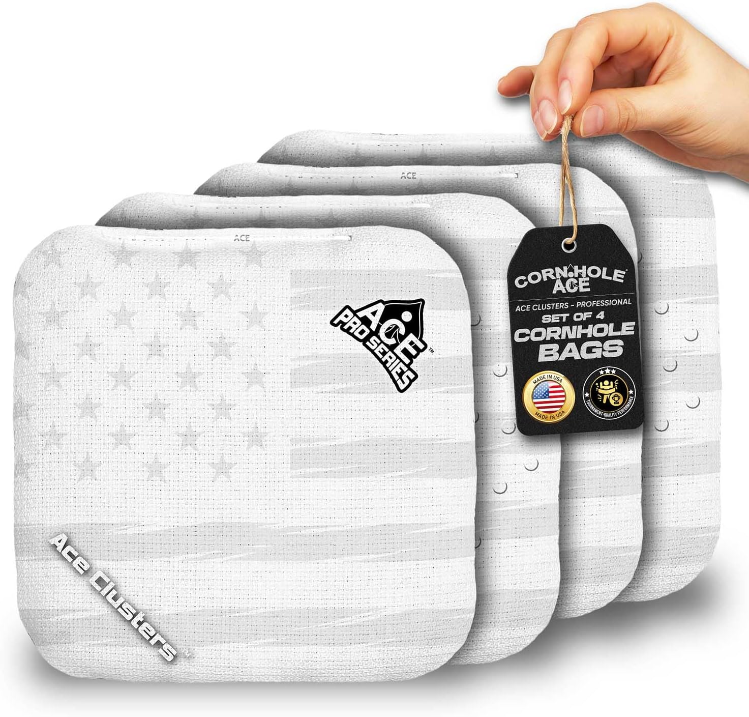 CornholeAce Ace Clusters USA Flag Team Colors | ACE Pro Cornhole Bags | Cluster Pad Technology | Dual Sided Slick Stick All Weather | Set of 4