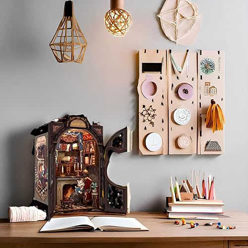 Miniatura 5 de Fsolis - Kit de manualidades para rincón de lectura, casa de muñecas en miniatura 3D, rompecabezas para adultos, 108 piezas de madera, decoración