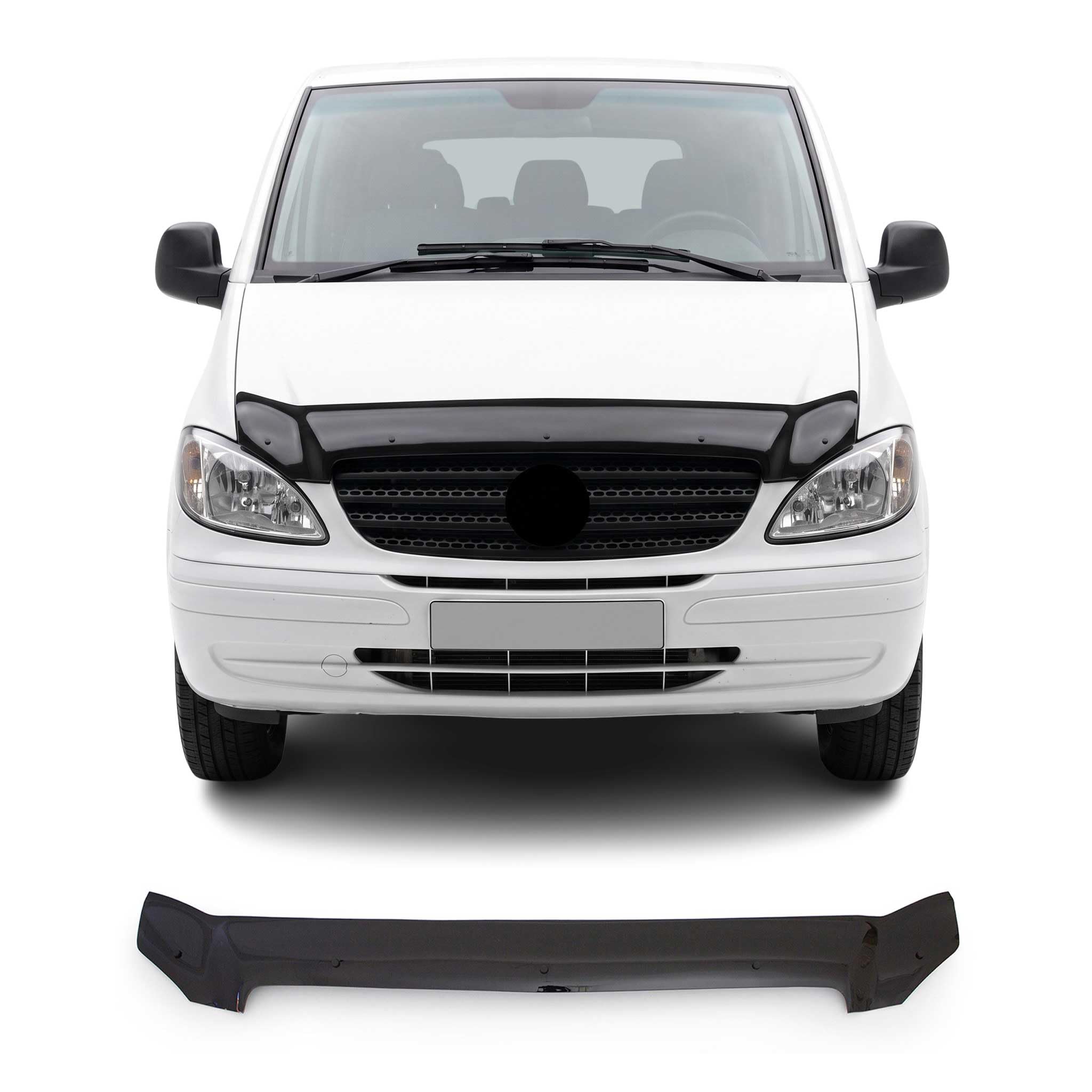 OMAC Capó Deflektor Steinschlagschutz Compatible con Mercedes Vito Viano W639 2003-2014 | Negro Insekten Protector Capó Rahmenschutzfolie Maske Coche Accesorios
